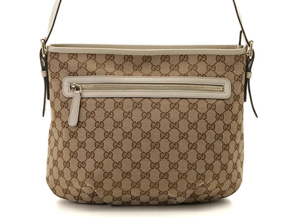 Gucci GG Hobo Bag Ivory White Beige Cream Canvas Calfskin